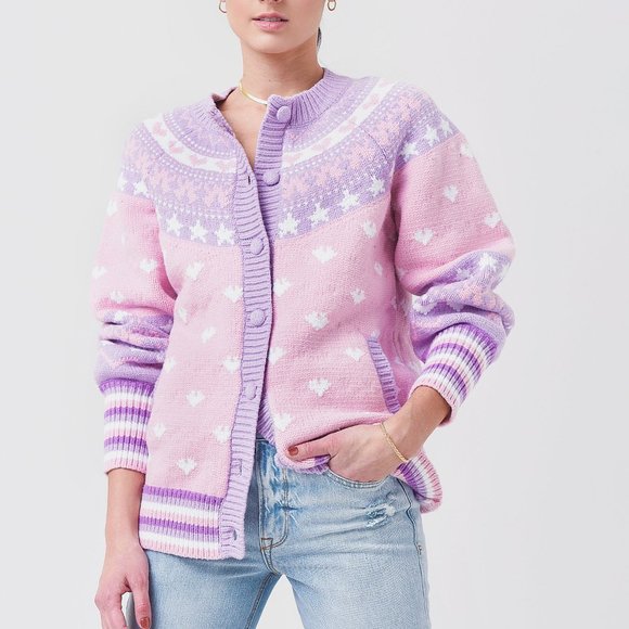 LoveShackFancy Amalo Pink & Purple Heart Boyfriend Cardigan Sweater - Picture 8 of 10
